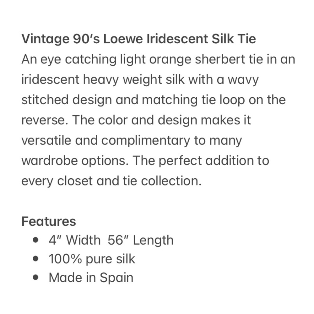 Vintage 90’s Loewe Iridescent Silk Tie In Orange Sherbert - Picture 9 of 10